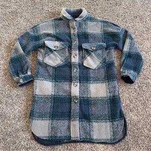 Evereve Raye Blue Gray Plaid Shacket Coat Oversized Overcoat Button Jacket Large